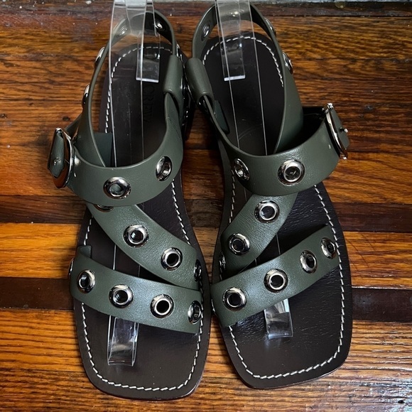 J.Crew Grommet cross-strap sandals in leather, olive size 7 - Picture 2 of 7